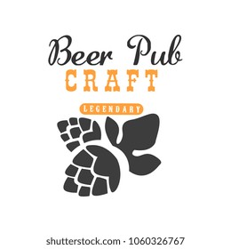 Minimalistic vector logo with hop for pub, cafe or restaurant. Craft beer theme. Alcoholic beverage. Graphic design for bottle label or sale promo