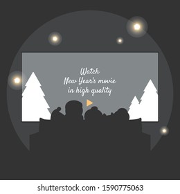 Minimalistic vector mockup family with animals watching a movie on plasma TV in high quality sitting on a sofa in the evening on Christmas Eve and New Year's.