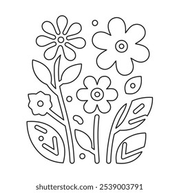 Vetor minimalista de design de flores para uma página de coloração, com formas florais delicadas e linhas simples para uma experiência de coloração elegante e relaxante. Perfeito para adultos e crianças.