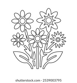 Diseño minimalista de Vector de flores para una página para colorear, con delicadas Formas florales y líneas simples para una experiencia de coloración elegante y relajante. Perfecto para adultos y niños por igual.