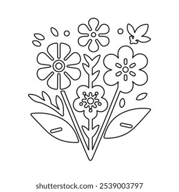 Diseño minimalista de Vector de flores para una página para colorear, con delicadas Formas florales y líneas simples para una experiencia de coloración elegante y relajante. Perfecto para adultos y niños por igual.