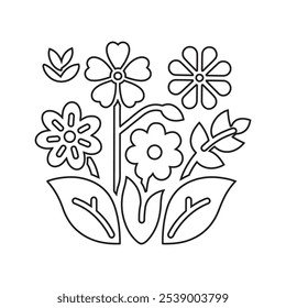 Vetor minimalista de design de flores para uma página de coloração, com formas florais delicadas e linhas simples para uma experiência de coloração elegante e relaxante. Perfeito para adultos e crianças.