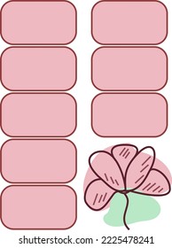 Minimalistic vector planner with flower illustration. Paper for notes, to do lists, shopping. The original planner for the interior in pink shades. Page for notebooks, notebooks.