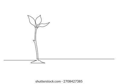 Minimalistische Vektorpflanze, die aus dem Boden wächst. Wachsende Pflanze sprießt kontinuierliche Linie Zeichnung Minimalismus Einzeilige Natur-Symbol