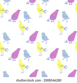 Minimalistic vector seamless pattern with spots and lines abstract  birds on a white background.