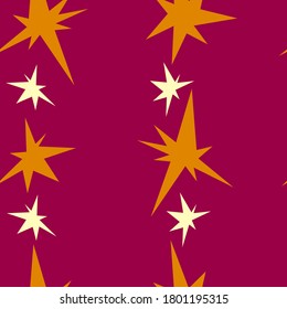 Minimalistic vector seamless pattern with starry shapes in warm bright colors