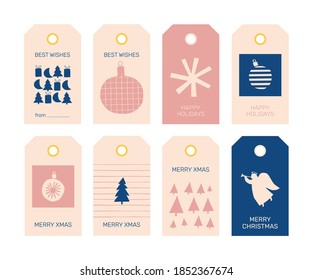 Minimalistic vector set of 8 Christmas tags designs
