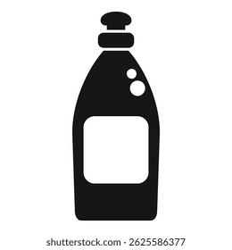 Minimalistic vector silhouette of a black and white cleaning detergent bottle with blank label for household hygiene and sanitation product packaging design