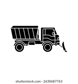 Minimalistic vector silhouette of a snowplow with a front blade. Perfect for projects related to winter cleaning, road equipment and infrastructure.