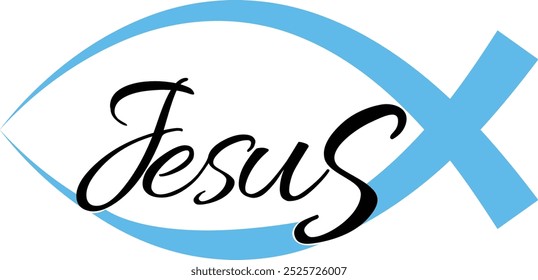 Símbolo vetorial minimalista de peixe com a cruz usada pelos primeiros cristãos como um sinal de Jesus Cristo