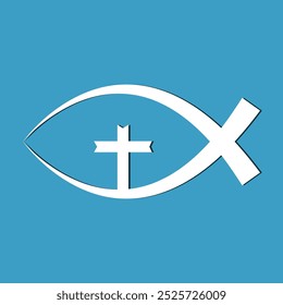 Minimalistic vector symbol of fish with the cross used by Early Christians as a sign of Jesus Christ