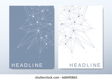 The minimalistic vector template for brochure, cover, flyer, annual report, leaflet. Minimal abstract composition with molecule structure. Future geometric template. medical, science background