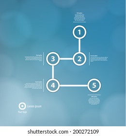 Minimalistic vector template with discreet blurred background. Five united points, much space for your content. Constellation. Fresh modern design.