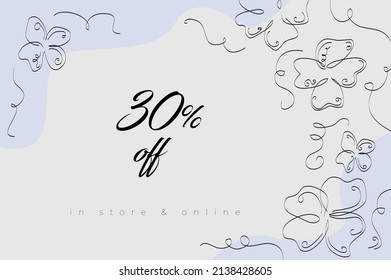 Minimalistic vector template with flowers drawing by hand on the light gray background