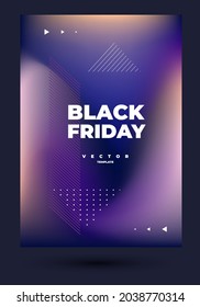 minimalistic vector template for flyer with purple blurred background and lettering black friday and triangles