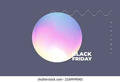 minimalistic vector template with holographic circle and wavy line on the gray background