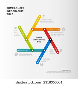 La línea gruesa mínima vectorial de seis elementos en la forma de hrxagon emplean. Plantilla infográfica multipropósito con descripciones, iconos, números de color grueso para cada paso del proceso de procedimiento