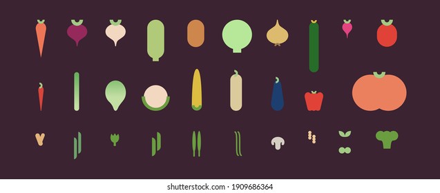 Minimalistic vegetable icons. Flat vector illustration. Vegetable flat icons.