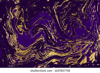 Minimalistic violet and gold marble pattern. Agate background.