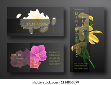 Minimalistic VIP luxury stylish cover strict border template set with gold flowers. Can Be Used Flyers Banners Or Web. Shape Abstract Business stile. Monophonic Design. Vector illustration.