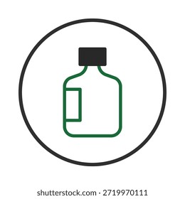 A minimalistic visual of a medical bottle framed in a circle, evoking associations with healthcare products. This simple, clean design provides a versatile illustration suitable for healthcare or