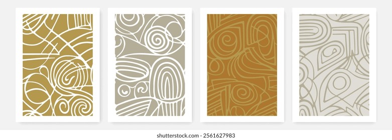 Minimalistic Wall Art Template Set. Abstract Print Set with Geometric Shapes Outline Style. Vector Trendy Templates Design in Minimal Style for Wall Decor, Cards, Posters, Covers. Not AI