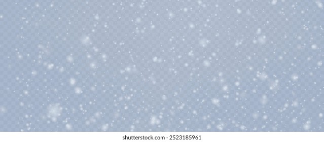 Minimalistic wallpaper with snow. Snowfall weather white transparent template. Small snowflakes february vector. Snowy landscape of nature.