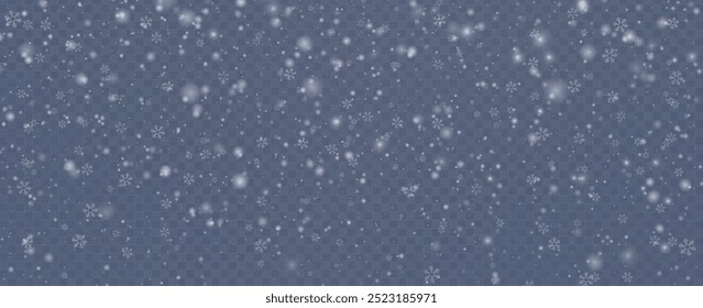 Minimalistic wallpaper with snow. Snowfall weather white transparent template. Small snowflakes february vector. Snowy landscape of nature.