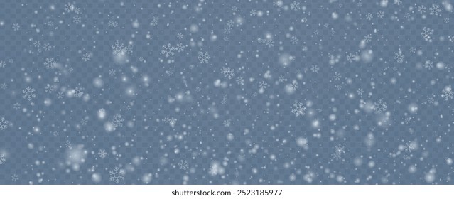 Minimalistic wallpaper with snow. Snowfall weather white transparent template. Small snowflakes february vector. Snowy landscape of nature.