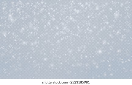 Minimalistic wallpaper with snow. Snowfall weather white transparent template. Small snowflakes february vector. Snowy landscape of nature.