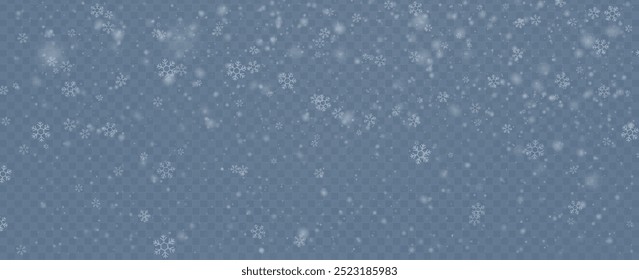 Minimalistic wallpaper with snow. Snowfall weather white transparent template. Small snowflakes february vector. Snowy landscape of nature.