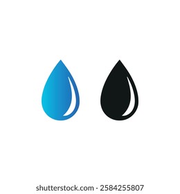 A minimalistic water drop icon set featuring a blue gradient and solid black version, ideal for branding, environmental themes, and clean water-related designs.