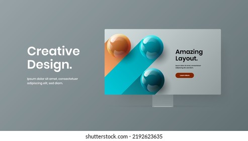 Minimalistic web banner design vector template. Modern computer display mockup landing page illustration.