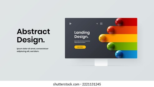 Minimalistic web banner design vector illustration. Vivid monitor mockup site screen concept.