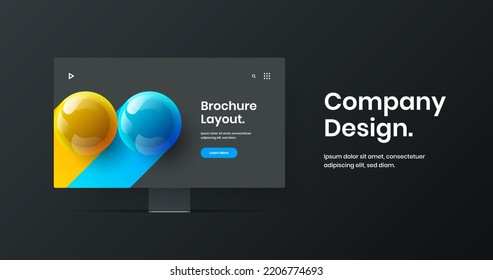 Minimalistic web banner vector design illustration. Unique computer display mockup site template.
