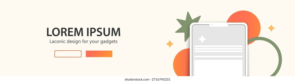 Minimalistic web banner for website. Website landing page template with tablet template illustration on a beige background