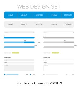 minimalistic web design set with menu and sliders