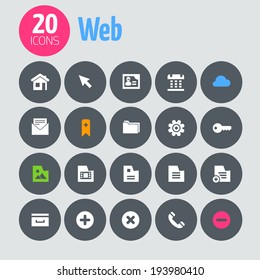 Minimalistic web icons, on dark gray circles