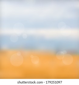 Minimalistic web media backdrop. Editable. Vector blurred background with lens bokeh. Unfocused sea side landscape. Presentation template. Web and mobile interface template. 