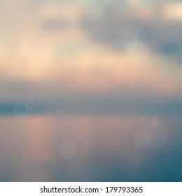 Minimalistic web media backdrop. Editable. Vector blurred background with lens bokeh. Unfocused sea side landscape. Presentation template. Web and mobile interface template. 