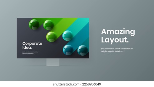 Minimalistic website screen design vector concept. Vivid desktop mockup web banner illustration.