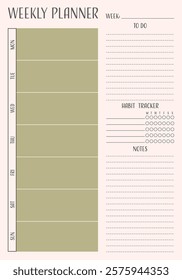 Minimalistic weekly planner. Customizable template for time management. Vector.