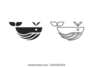 minimalistic whale vector made in outline and silhouette style, marine mammal vector