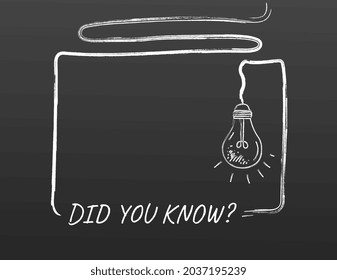 Minimalistic whit bulb. Metaphor of ideas, stylish wallpaper for computer. Did you know Electricity, wiring. Graphic element for website. Cartoon flat vector illustation isolated on dark backgrounnd
