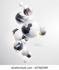 Fondo blanco minimalista con bolas 3D.