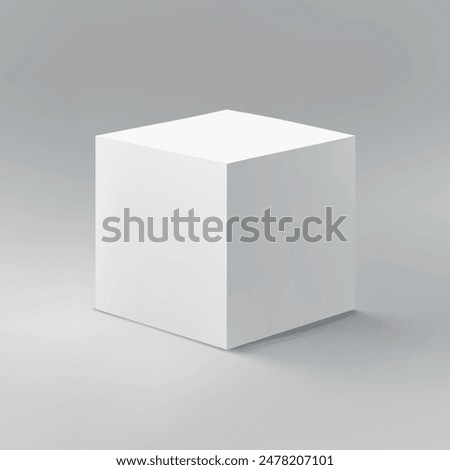 Minimalistic white cube on a smooth gray gradient background, casting a subtle shadow.