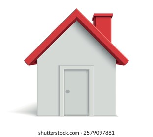 Minimalistic white house illustration featuring a red roof, chimney, and closed front door