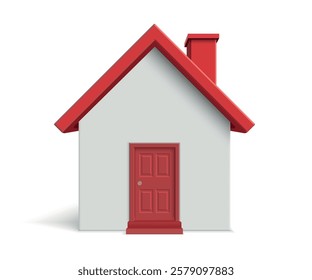 Minimalistic white house illustration featuring a red roof, chimney, and closed front door