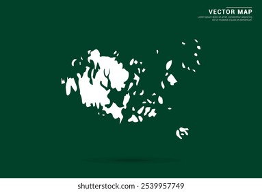 Minimalistic white map of Aland Islands on a deep green background, vector design.