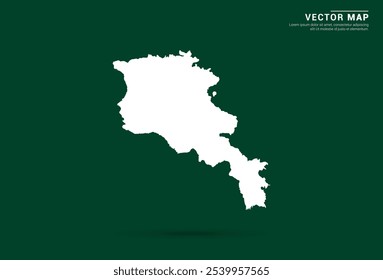 Mapa blanco minimalista de Armenia sobre un fondo verde profundo, diseño de Vector.